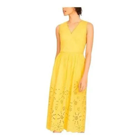 Ann Taylor Yellow Gold Sleeveless Scalloped Eyelet Cottagecore Flare Dress Size - Picture 8 of 8